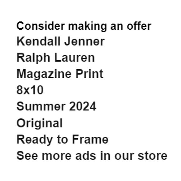 Kendall Jenner in Ralph Lauren Magazine Print Summer 2024 Frame Ready Original - Picture 2 of 4